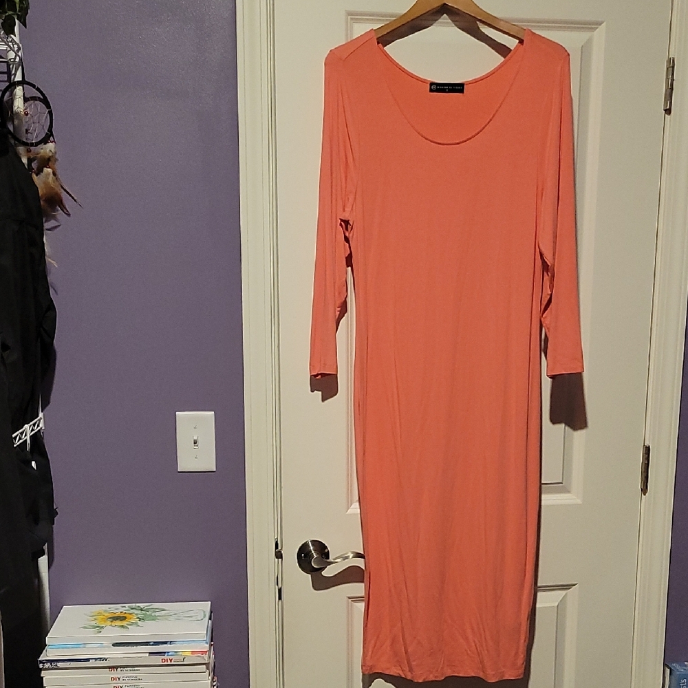Fashion to Figure Orange Pink Dolman Sleeve Sheath Dress